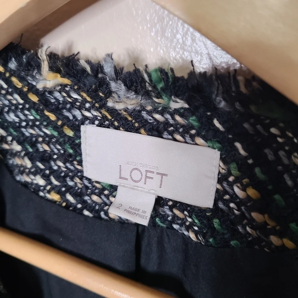 LOFT Open Front Striped Tweed Fringe Blazer - Picture 4 of 9